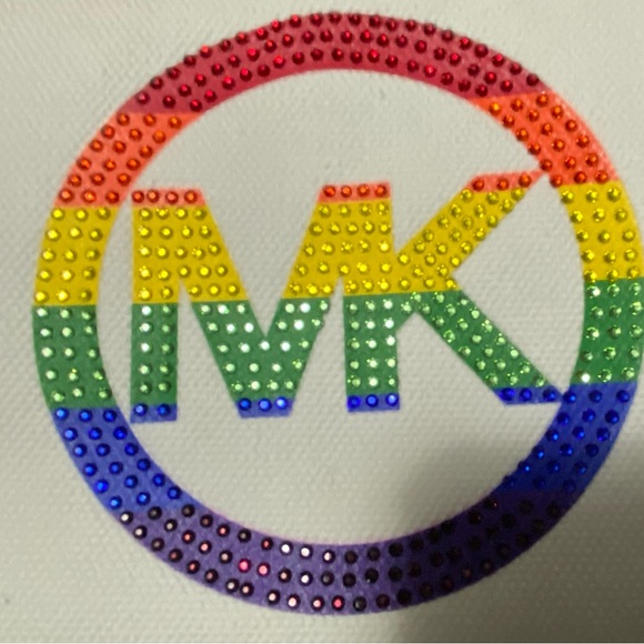 Michael Kors Large Rainbow Embellished Logo Canvas Pouch. - Picture 3 of 11
